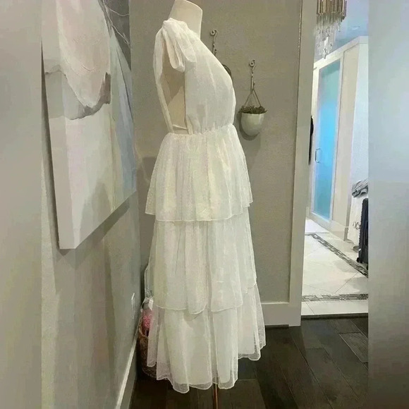 NWT Lulus Made a Wish White Swiss Dot Tiered Tie-Strap Midi Dress Size M - Picture 10 of 15